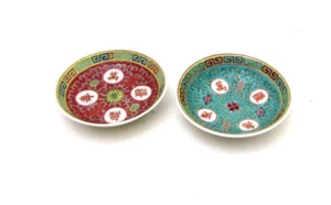 2 platos de salsa de soja de longevidad porcelana china Jingdezhen rosa azul - Imagen 1 de 3