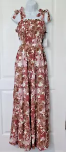 Women's Japna Dk Peach Floral Halter Sexy Key Hole Maxi Sundress Dress Tiered M - Picture 1 of 23