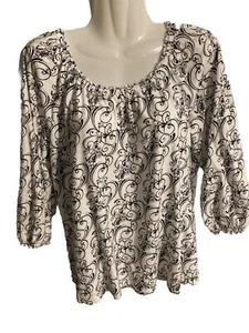 Kim Rogers Talla M Mujer’s Cuadrado Blanco y Negro Manga 3/4 Pullover Top - Imagen 1 de 9