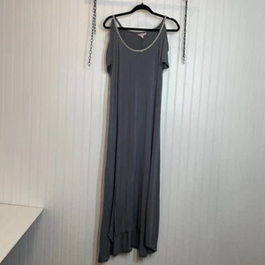 Juicy Couture Women’s Gray Cold Shoulder Jeweled Neck Slit Maxi Dress Size XL - Picture 1 of 8