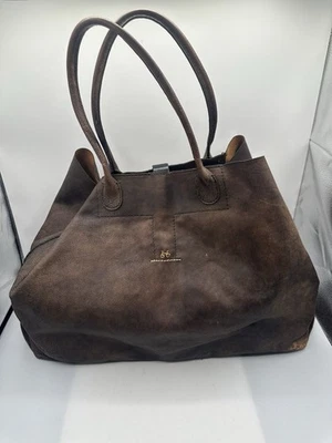 Henry Cuir Brown Leather Slouchy Tote Weekender Shoulder Handbag - image 1 of 4