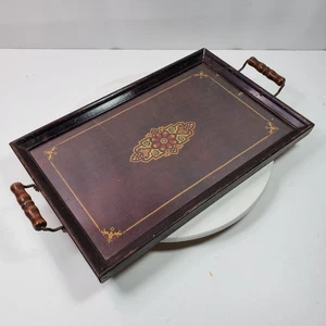 Antikes Serviertablett Wandbild Abstrakt unter Glas Holz mit Griffen 17x11 cm - Bild 1 von 8