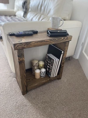 Rustic sofa side table Chunky Handmade solid Book Bedside table Plant shelf 45CM - Image 1 of 4