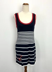 George Dress Womens 12 Blue Red White Knit Sleeveless Mini Nautical Anchor Boat - Picture 1 of 13