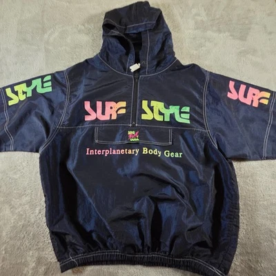 Vintage Surf Style Pullover Mens One Size Anorak Half Zip Hooded Windbreaker 90s - Image 1 of 4