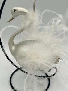 7 plumas adorno cisne blanco vidrio soplado pintadas a mano oro brillo vintage - Imagen 1 de 10