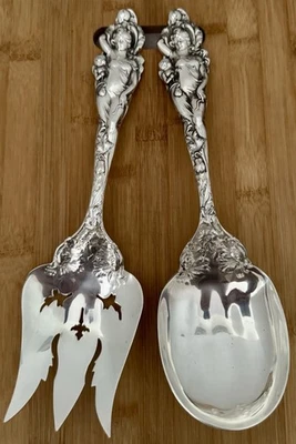 MODERNO JUEGO DE SERVIR ENSALADA CAÑA BARTON ART NOUVEAU AMOR ESTERLINA DESARMADO 2 PIEZAS Foto 1 de 4