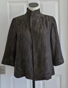 Eileen Fisher Dark Choco Reflection Jacquard Funnel Neck Swing Jacket XS NWT$398 - Picture 1 of 13