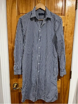 G2U Mujer Polo Ralph Lauren Azul y Blanco Rayas Botones Camiseta Cinturón Dr Foto 1 de 4