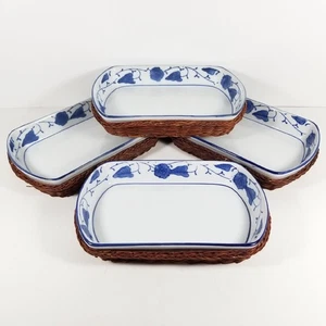 Juego de 4 cazuelas para hornear florales azules blancas Au Gratin cesta de mimbre rectangular - Imagen 1 de 9