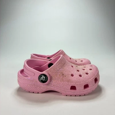 Crocs Classic Glitter Clogs Pink Sparkle Slip-On Comfort Shoes 206992 Kid Size 8 - Image 1 of 4