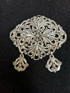 Vintage ausgefallene silberfarbene etruskische Brosche Anstecknadel - Bild 1 von 8