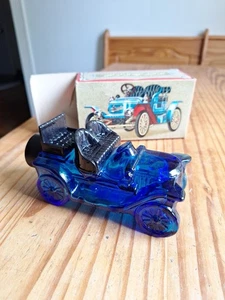 Vintage Avon Stanley Steamer Windjammer After Shave Cologne Bottle Blue Glass - Picture 1 of 6
