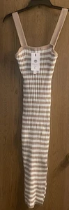 Merokeety Bodycon-Midikleid Rippstrick khaki-weiß gestreift ärmellos Gr. L - Bild 1 von 1