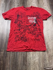 Rockstar Original Red Graphic T-shirt Size M Distressed Grunge Y2K Punk Emo - Picture 1 of 6