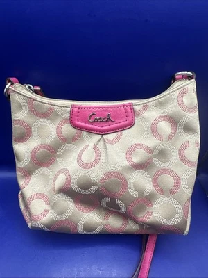 Coach Pink/ Gold Ashley Dotted Op Art Signature Swingpack Crossbody Bag Small - Image 1 of 4