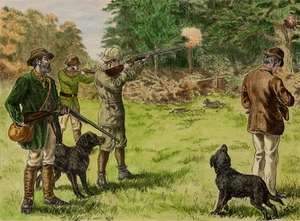 FLAT COATED RETRIEVER DOG GREETINGS NOTE CARD MEN GUNS & DOGS SHOOTING PARTY - Picture 1 of 1