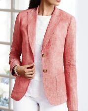 Talbots 100% Linen Pink Coral Blazer Two Button Front With Peaked Lapel Size 6