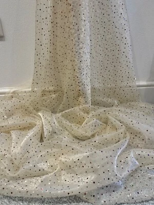 1 Mtr Ivory Gold Holographic Sequin Organza Fabric 58” wide Decoration Costumes - Image 1 of 4