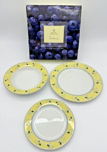 ROYAL DOULTON Blueberry 3 Piece Set Dinner & Salad Dessert Plate Bowl Yellow NEW - Picture 1 of 24