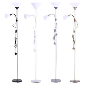 175cm 2 Way Floor Lamp Tall Standing Light Dual Head Uplighter + Adjustable Lamp