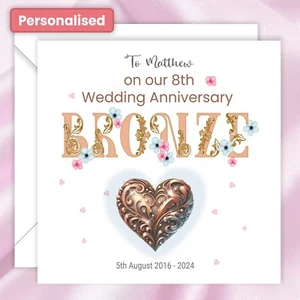 Personalised 8th Bronze Wedding Anniversary Card Happy Husband Wife Couple Love* - Picture 1 of 10