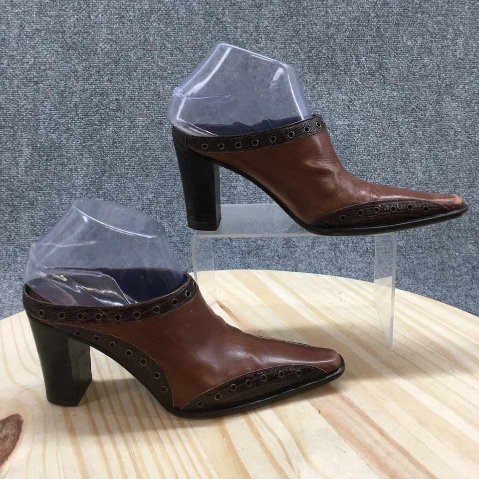 Tacones Via Spiga para mujer 7,5 M informales sin cordones punta tacones cuero marrón mula Foto 1 de 4
