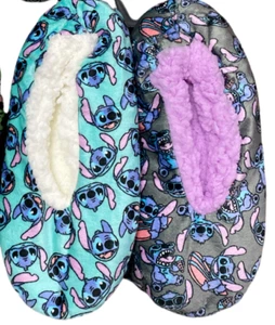 Disney Slippers Lilo And Stitch 2 Pack Woman's 7-9.5 Sherpa Fleece Grip Sole - Picture 1 of 8