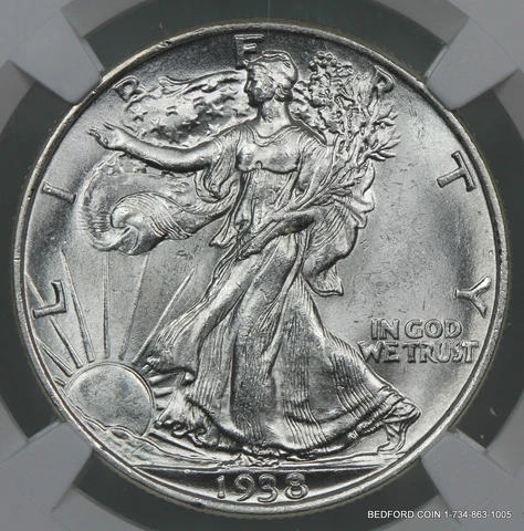 NGC MS63 1938 WALKING LIBERTY SILVER HALF DOLLAR 50c   (BC04) Cover
