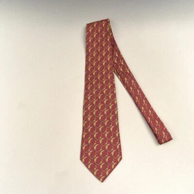 Lands’ End Silk Tie Burgundy Equestrian Print USA 64" - Image 1 of 4