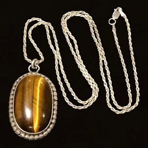 Collar vintage ojo de tigre natural sikver de ley 24”. 23,5 gramos - Imagen 1 de 10