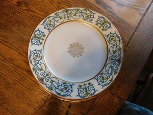 Selb Bavaria 11" Teller-ROSA ROSEN-grün blau Schriftrolle Arbeit gold - Bild 1 von 5
