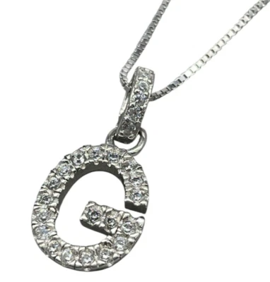 COLLANA ARGENTO 925 CHARM LETTERA INIZIALE G PUNTI LUCE VENEZIANA FEMMINILE 40CM - Immagine 1 di 4