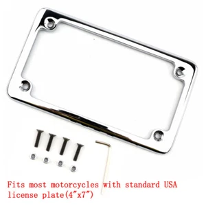 Chrome Metal License Plate Frame Tag Holder For Harley-Davidson Motorcycle - Picture 1 of 6