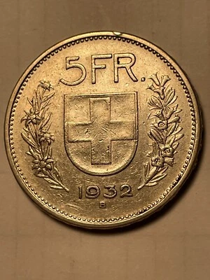 1932B 1932 B 5 FRANCS SWITZERLAND HELVETIA - KM# 40 - 83.5% SILVER (2) - Image 1 of 2