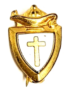 Christian Religious School Cross on Shield Lapel Pin Lamp of learning White tiny - Picture 1 of 10
