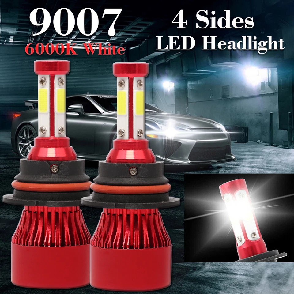 Faros LED 9007 de 4 lados bombillas altas/bajas para Ford F-250 1992-1999 F-150 1992-2003 Foto 1 de 4