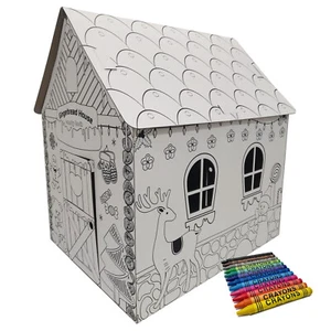 Malhaus Spielhaus Papphaus Kartonhaus mit Türen Lebkuchen Kinder zum Bemalen - Bild 1 von 9
