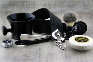 Juego de 6 piezas de afeitado para hombre con cepillo de cabello sintético y afeitadora de garganta de corte recto - Imagen 1 de 5