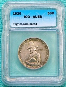 1920 Lamination Error AU-58 Pilgrim Tercentenary 152,112 Minted Commemorative - Picture 1 of 3