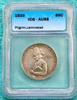 1920 Lamination Error AU-58 Pilgrim Tercentenary 152,112 Minted Commemorative - Image 1 of 3