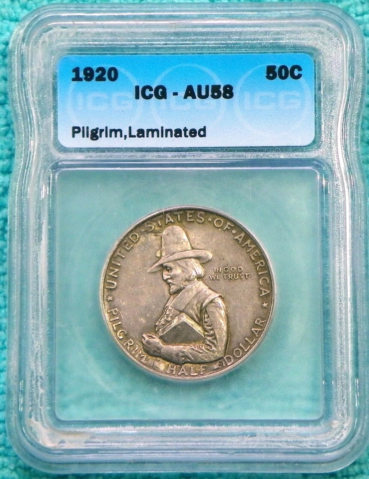 1920 Lamination Error AU-58 Pilgrim Tercentenary 152,112 Minted Commemorative - Image 1 of 3