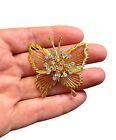 Monet Gold Toned Metal Jeweled Butterfly Brooch Pin 1.5 Inch 6.65 Grams