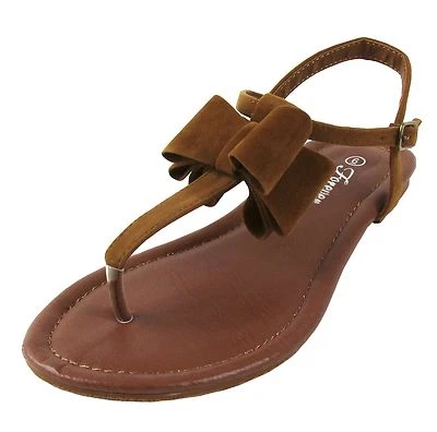 Nuevo Mujer Zapatos Sandalia Gamuza Plana Como Punta Abierta T Correa Arco Verano Informal Tostado Foto 1 de 4