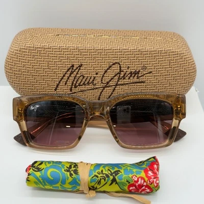 Maui Jim Kenui Light Tan Clear Polarized Rose Lens Sunglasses MJ0642S G2U - Image 1 of 4