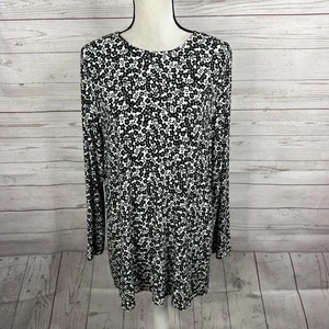 J. Jill Wearever Womens Tunic Top Size Large Black White Floral Layered Tie Back - Picture 1 of 9