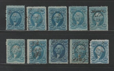 Scott # R37c, Used, 10¢ Power of Atty, Better Manuscript Cancels, 10 Different - Image 1 of 2