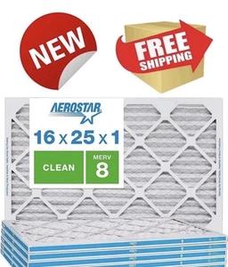 Aerostar 16x25x1 HVAC AC & Furnace Air Filters,MERV 8,MPR 600,FPR 5,NEW - 4 PACK - Picture 1 of 3