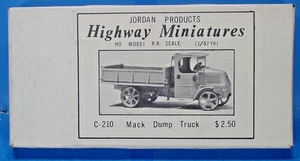 MA HO/HOn3 JORDAN PRODUCTS HIGHWAY MINIATURES C-210 1923 MACK AC DUMP TRUCK KIT - Picture 1 of 1