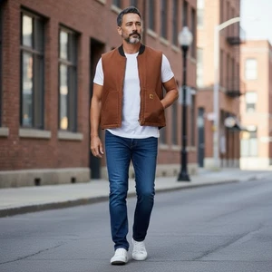 Chaleco de trabajo de lona con cremallera completa forrado acolchado de arcilla Carhartt V02 CLY VINTAGE para hombre talla XXL - Imagen 1 de 14